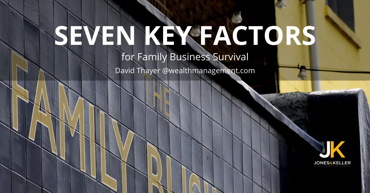 Black wall with words "The Family Business", with article title, by David Thayer