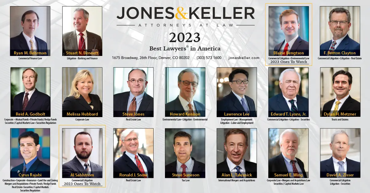 Law building background for Jones & Keller Best Lawyers announcement